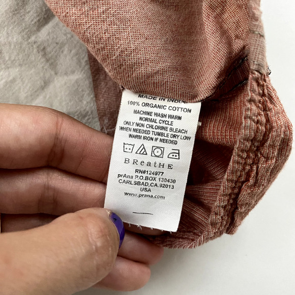 PrAna Size L Brighton Plaid Button Down Shirt Short Sleeve Organic Cotton - Picture 6 of 8